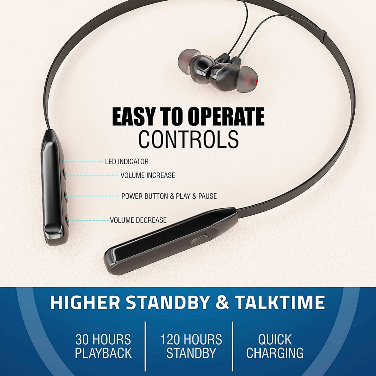 UBON Bluetooth Earphone CL-50 Quick Charge Wireless Neckband up to 45 Hours Playtime, sports earphone With mic For calling, In-Ear Headset for Travelling, Running, Gyming, and other Daily Activities
